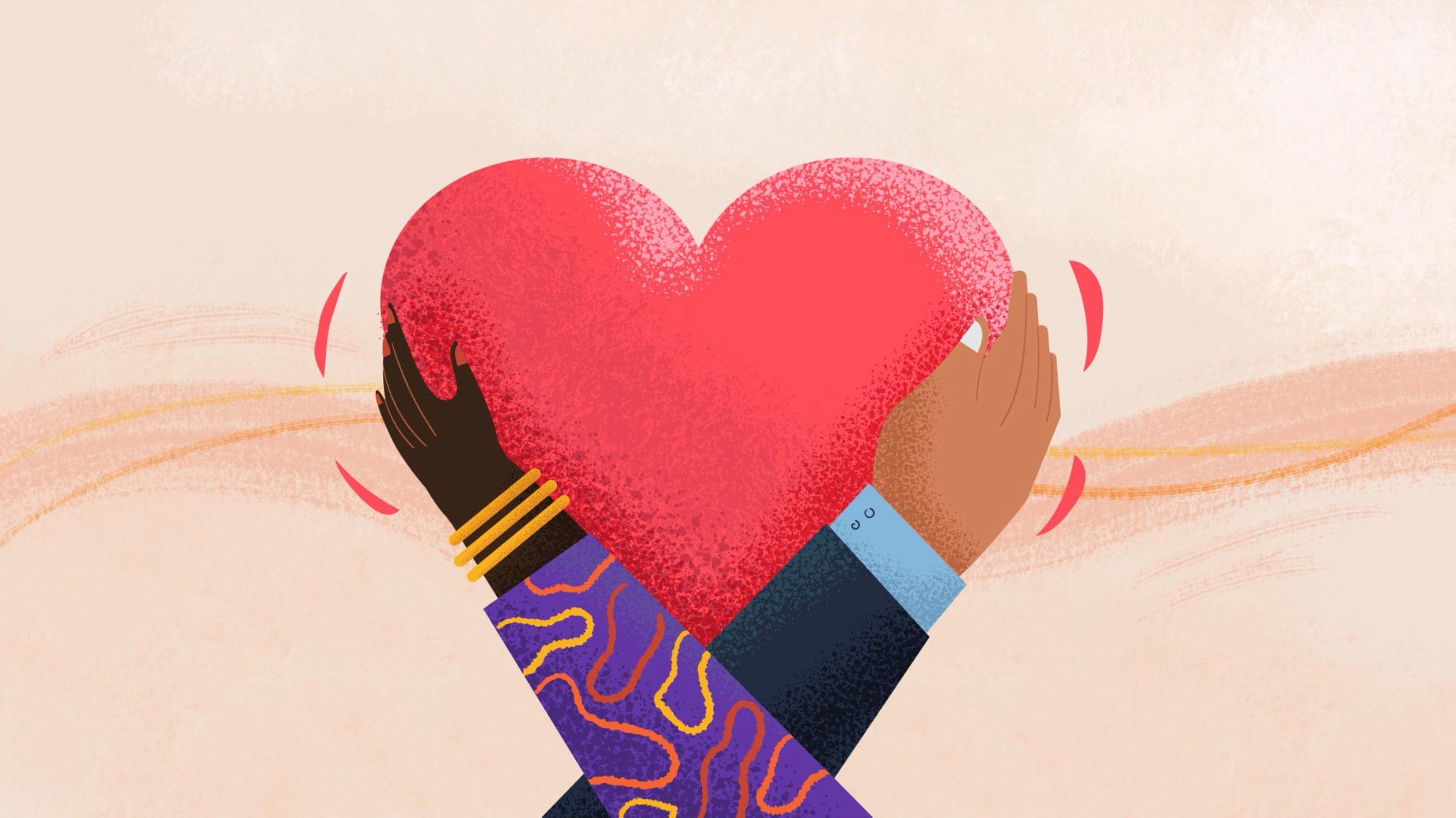Illustration of two hands holding a heart