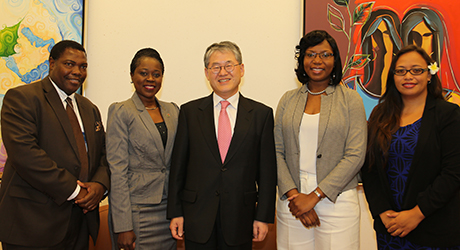 Delegates beneficiary of the LDCs/SIDS Trust Fund at HRC31 meeting with the President of the Human Rights Council